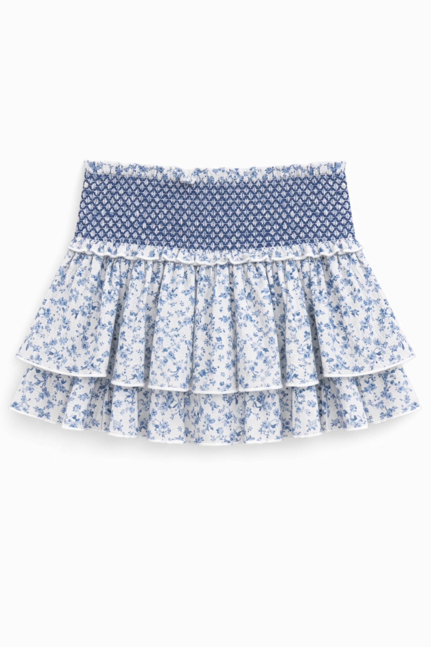 TWEEN DOMINIQUE PRINTED SMOCKED WAIST RUFFLE SKORT