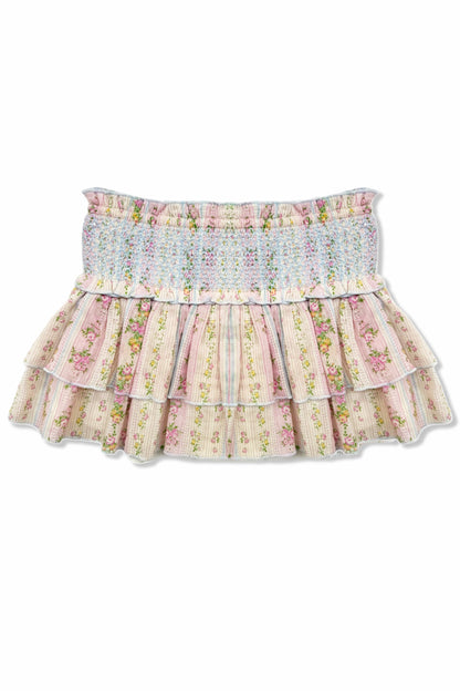 JUNIOR DOMINIQUE PRINTED SMOCKED WAIST RUFFLE SKORT
