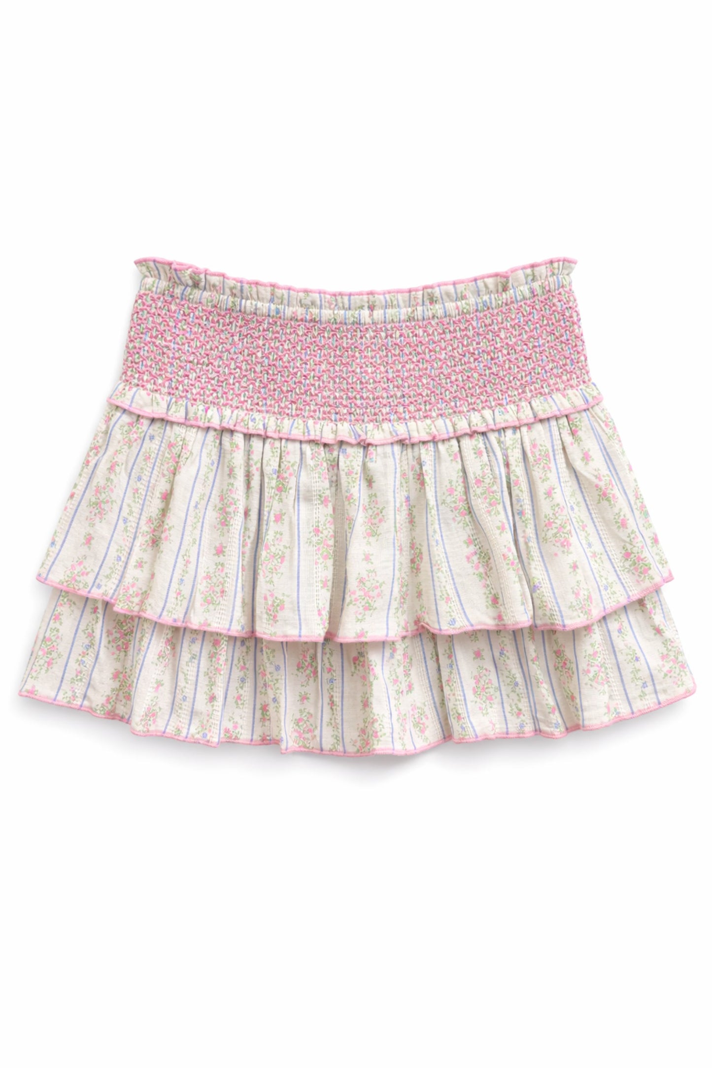 JUNIOR DOMINIQUE PRINTED SMOCKED WAIST RUFFLE SKORT