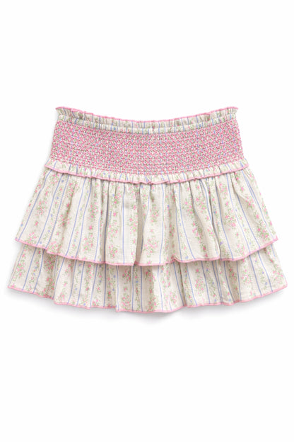 JUNIOR DOMINIQUE PRINTED SMOCKED WAIST RUFFLE SKORT