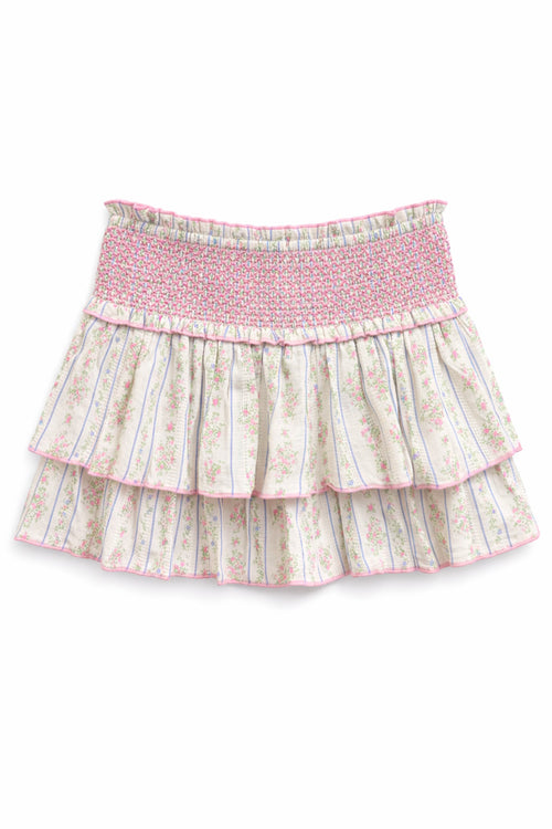 JUNIOR DOMINIQUE PRINTED SMOCKED WAIST RUFFLE SKORT