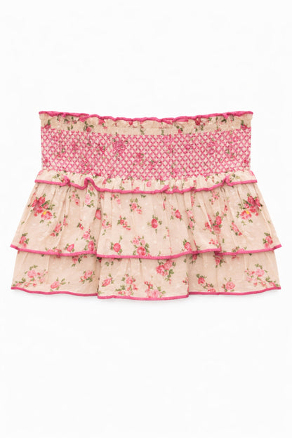 TWEEN DOMINIQUE PRINTED SMOCKED WAIST RUFFLE SKORT