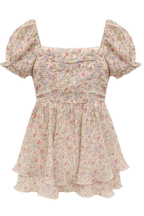 TWEEN FRANCESCA PRINTED SS RUCHED BODICE DRESS