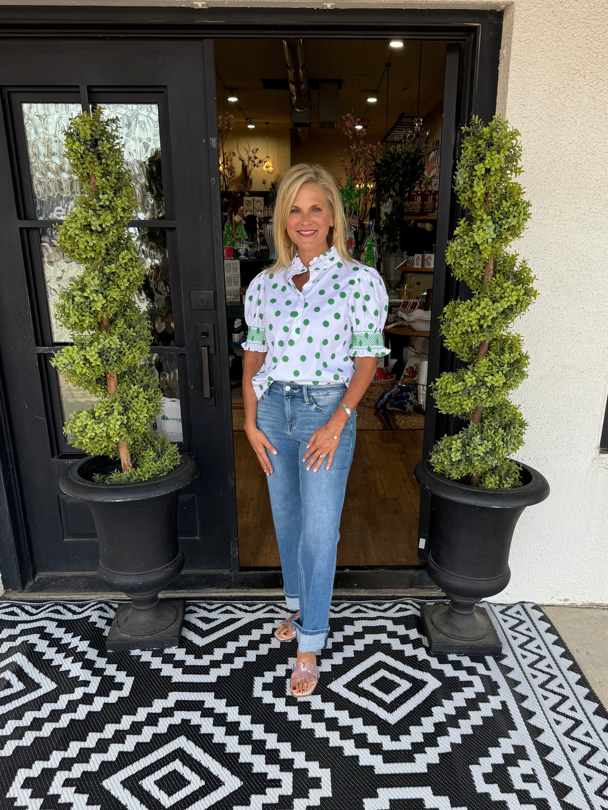 Tara Top - White/Kelly Green