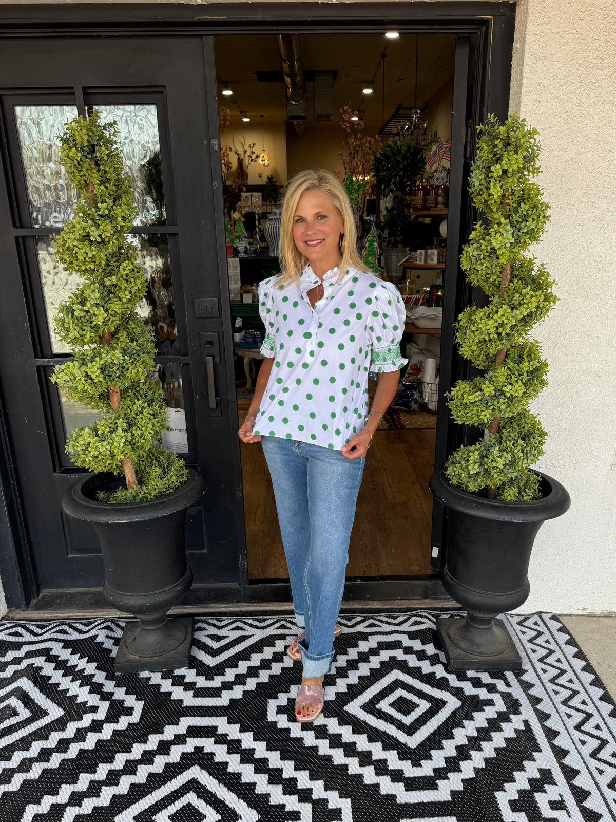 Tara Top - White/Kelly Green