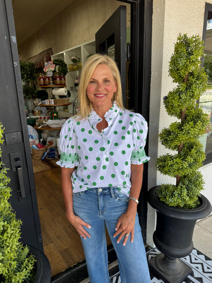 Tara Top - White/Kelly Green