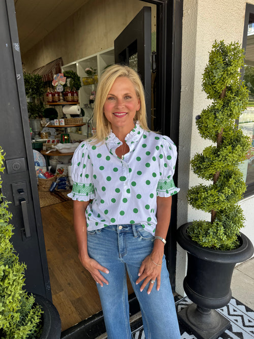 Tara Top - White/Kelly Green
