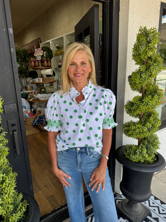 Tara Top - White/Kelly Green