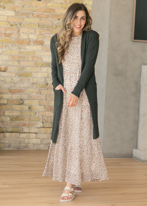Essential Moss Green Long + Soft Cardigan