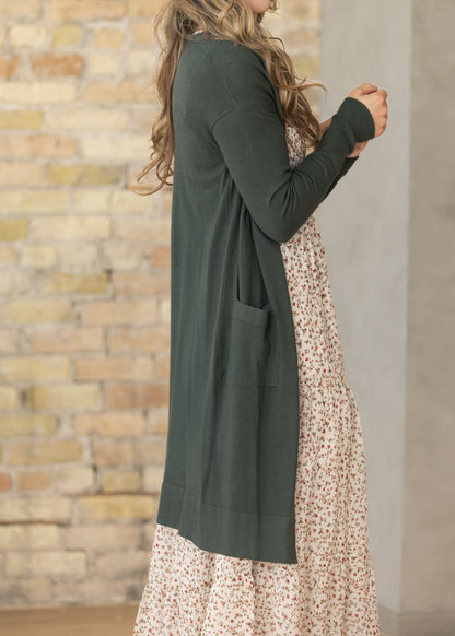 Essential Moss Green Long + Soft Cardigan