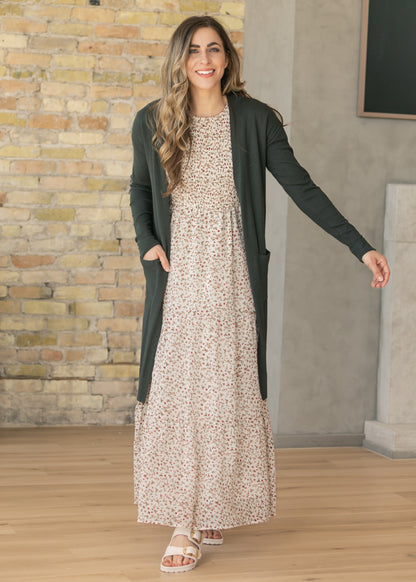 Essential Moss Green Long + Soft Cardigan