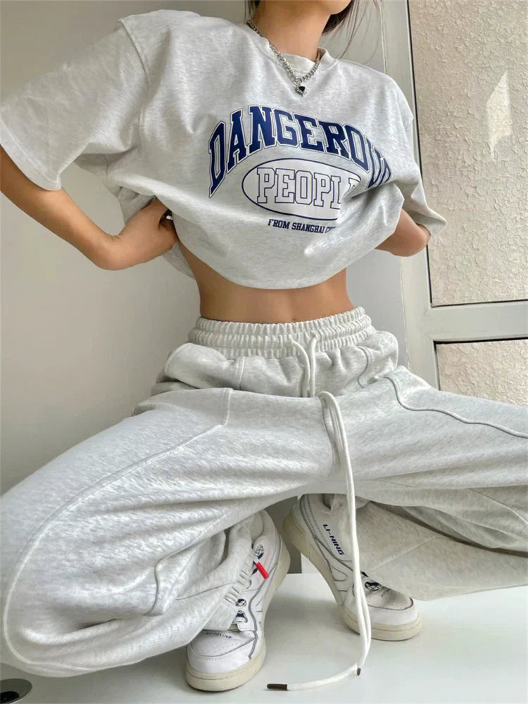 Korean Fashion Joggers Sweatpants Hip Hop Gray Wide Leg Track Pant