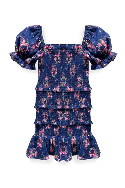 JUNIOR LAILA PRINTED SMOCKED PUFF SLEEVE DRESS - FINAL SALE