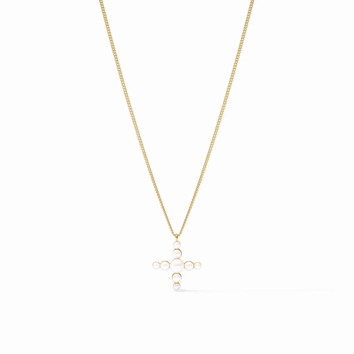 Gumdrop Cross Delicate Necklace - Gold - Pearl