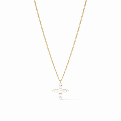 Gumdrop Cross Delicate Necklace - Gold - Pearl