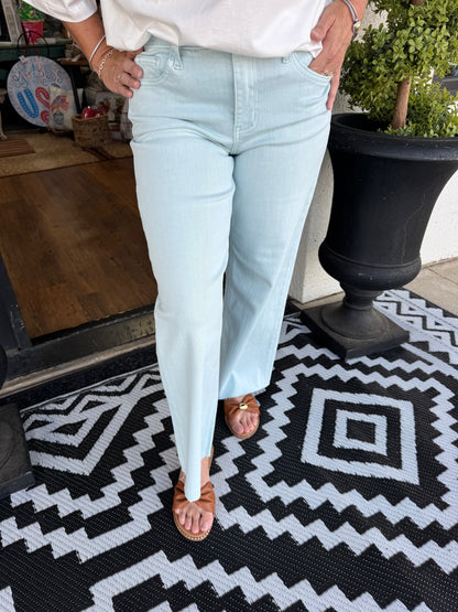 High Rise Crop Wide Leg Jean - Winter Sky