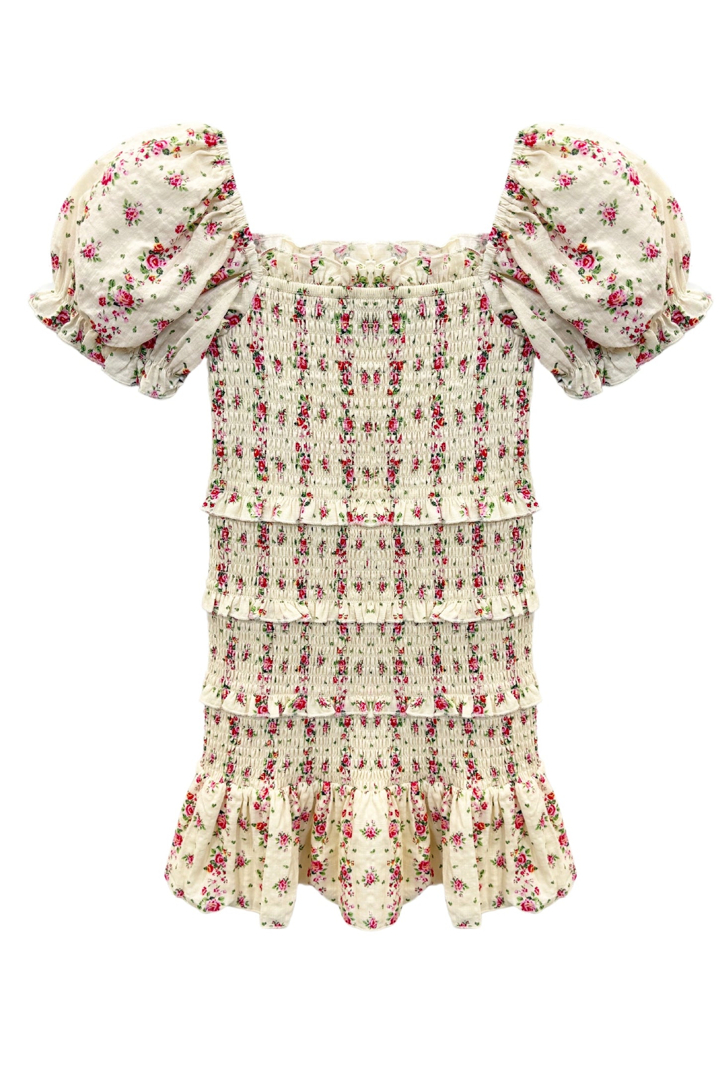 TWEEN LAILA PRINTED SMOCKED PUFF SLEEVE DRESS - FINAL SALE
