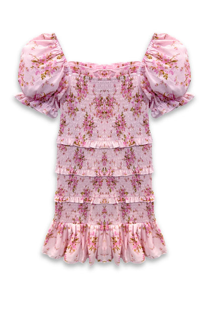 TWEEN LAILA PRINTED SMOCKED PUFF SLEEVE DRESS - FINAL SALE