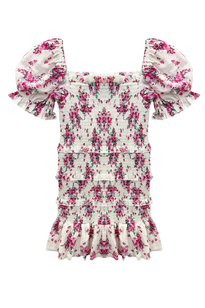 TWEEN LAILA PRINTED SMOCKED PUFF SLEEVE DRESS - FINAL SALE