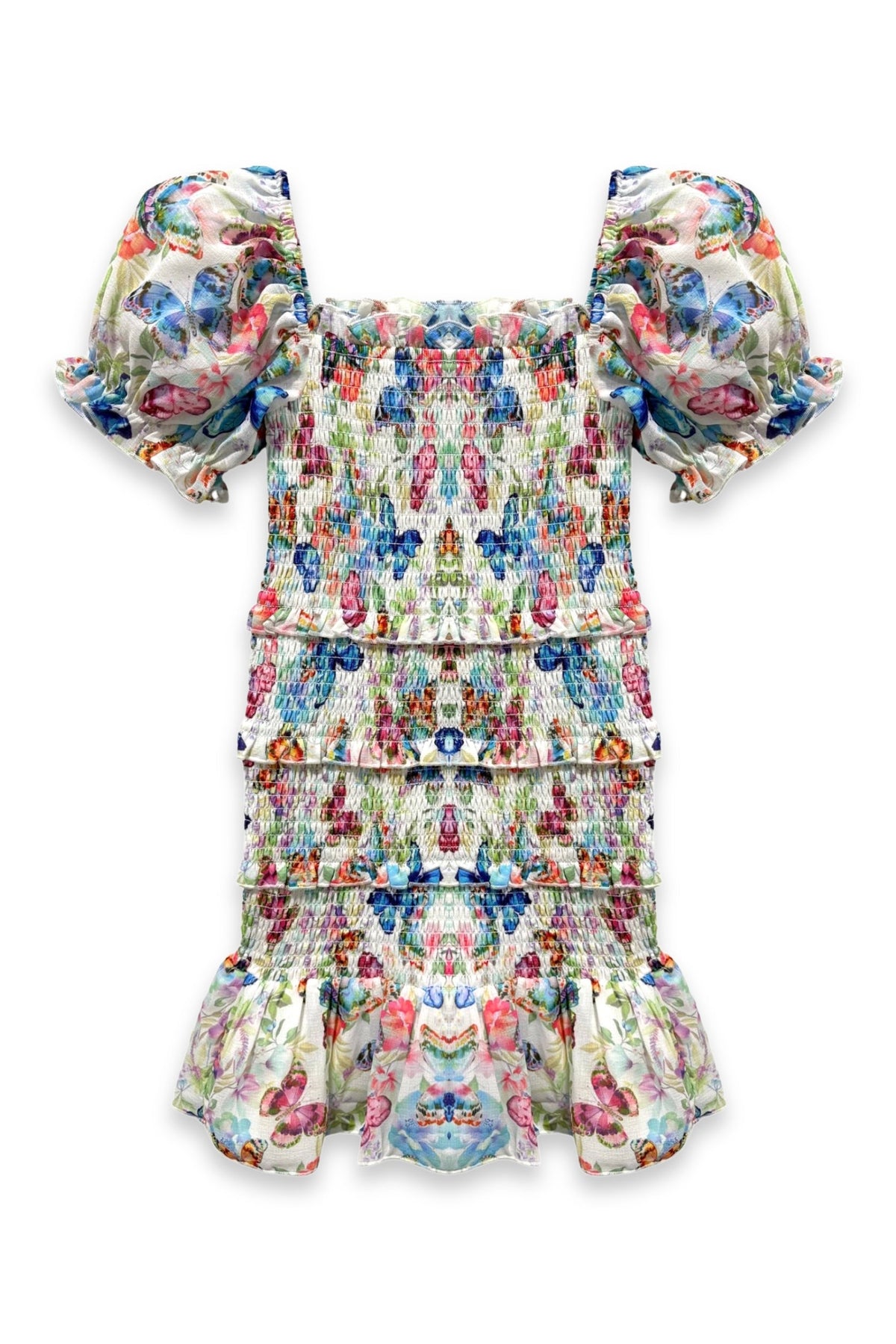 JUNIOR LAILA PRINTED SMOCKED PUFF SLEEVE DRESS - FINAL SALE