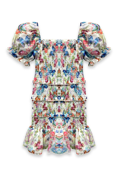 JUNIOR LAILA PRINTED SMOCKED PUFF SLEEVE DRESS - FINAL SALE
