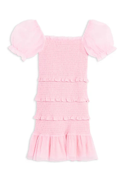 TWEEN LAILA SMOCKED PUFF SLEEVE DOBBY CHECK DRESS
