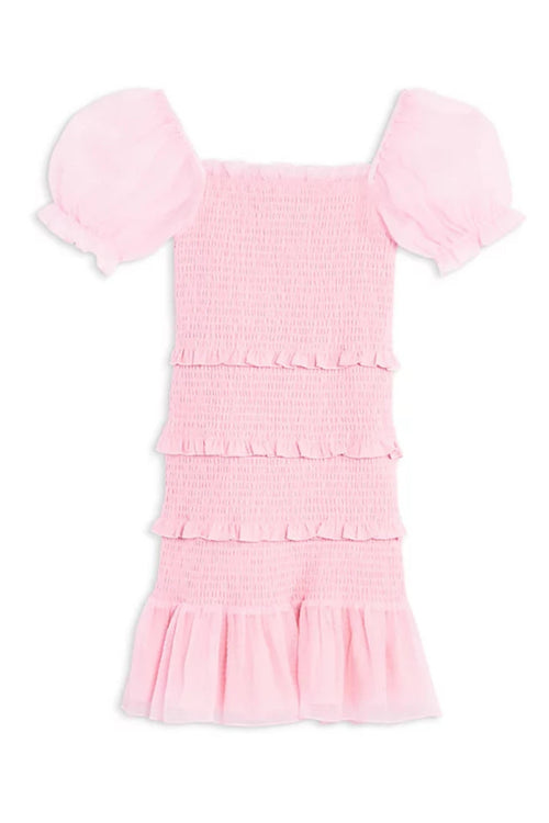 TWEEN LAILA SMOCKED PUFF SLEEVE DOBBY CHECK DRESS