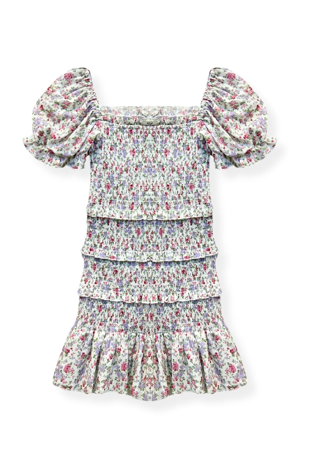 TWEEN LAILA PRINTED SMOCKED PUFF SLEEVE DRESS - FINAL SALE