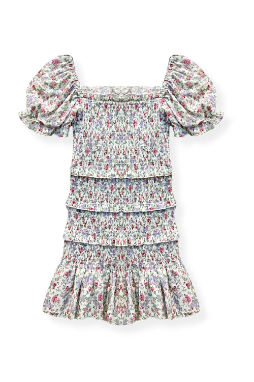 TWEEN LAILA PRINTED SMOCKED PUFF SLEEVE DRESS - FINAL SALE