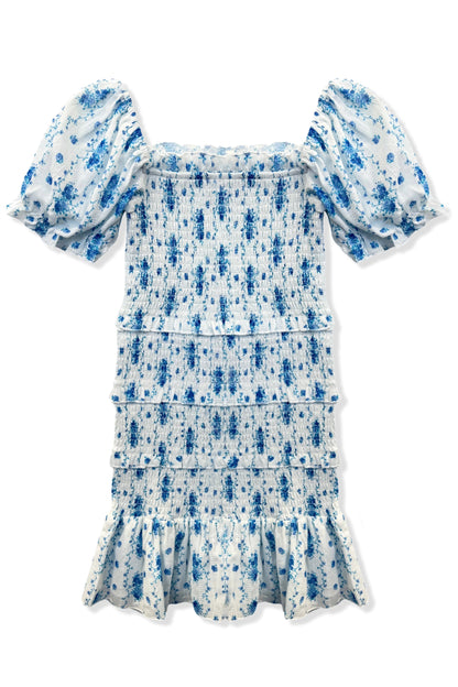 TWEEN LAILA PRINTED SMOCKED PUFF SLEEVE DRESS - FINAL SALE