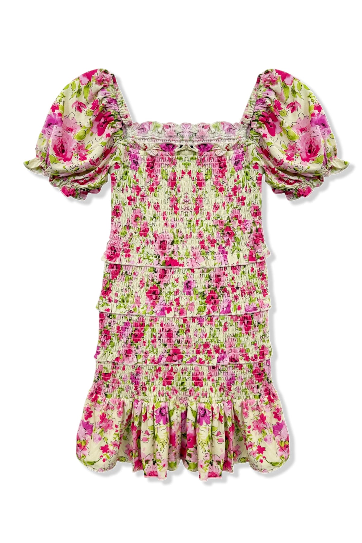 TWEEN LAILA PRINTED SMOCKED PUFF SLEEVE DRESS - FINAL SALE