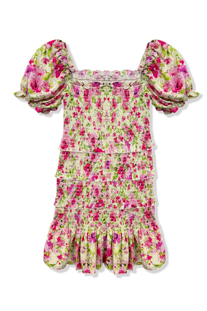 TWEEN LAILA PRINTED SMOCKED PUFF SLEEVE DRESS - FINAL SALE