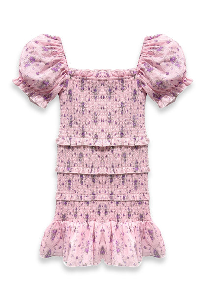 TWEEN LAILA PRINTED SMOCKED PUFF SLEEVE DRESS - FINAL SALE