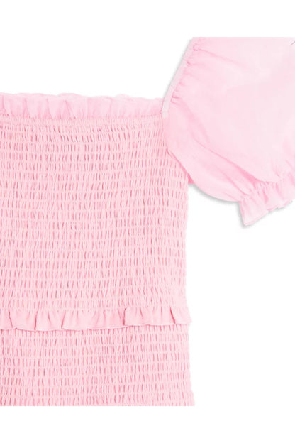 TWEEN LAILA SMOCKED PUFF SLEEVE DOBBY CHECK DRESS