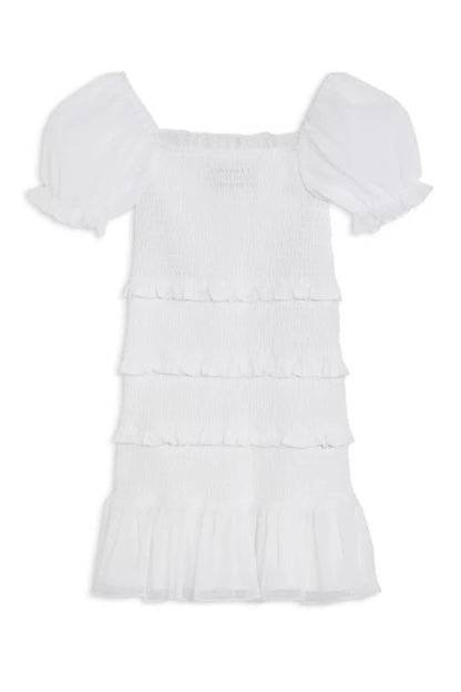 TWEEN LAILA SMOCKED PUFF SLEEVE DOBBY CHECK DRESS