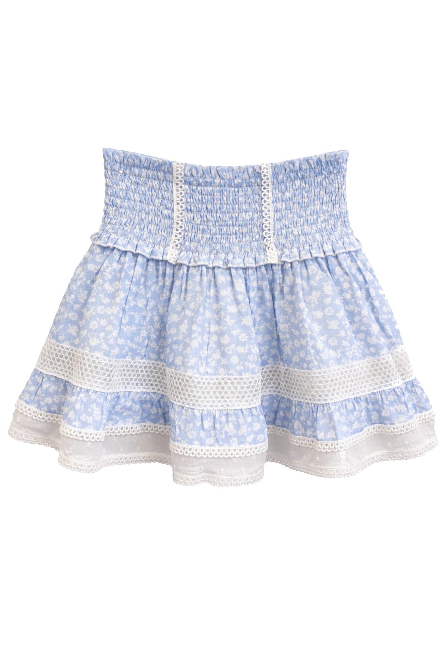 TWEEN LARA PRINTED LACE TRIM RUFFLE SKIRT