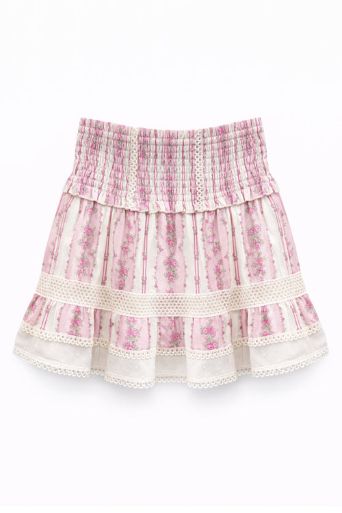 TWEEN LARA PRINTED LACE TRIM RUFFLE SKIRT