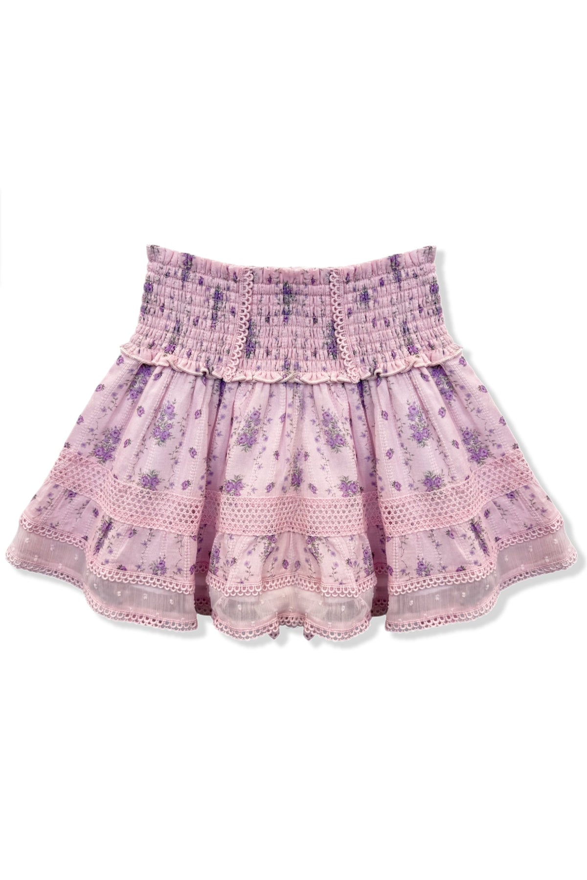 JUNIOR LARA PRINTED LACE TRIM RUFFLE SKIRT - FINAL SALE