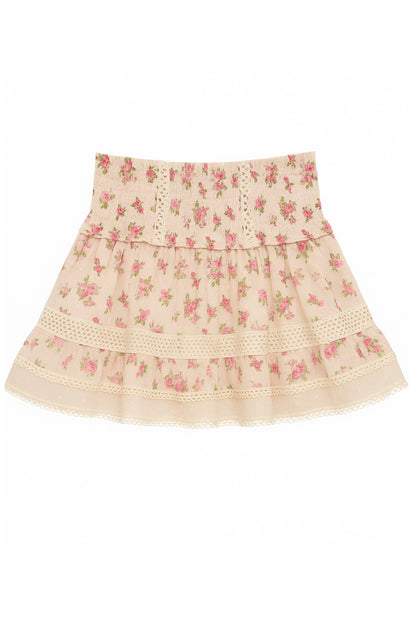 TWEEN LARA PRINTED LACE TRIM RUFFLE SKIRT