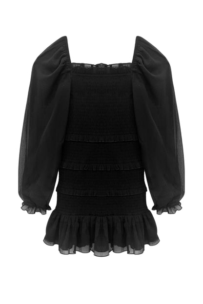 JUNIOR LAILA SOLID DRESS WITH SHEER SLEEVES