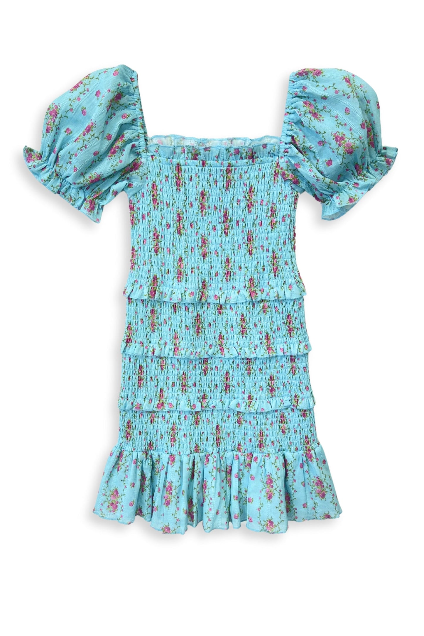 JUNIOR LAILA PRINTED SMOCKED PUFF SLEEVE DRESS - FINAL SALE