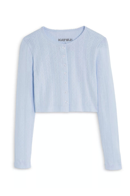 TWEEN MARINA SOLID POINTELLE CARDIGAN