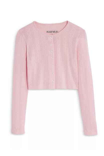 TWEEN MARINA SOLID POINTELLE CARDIGAN