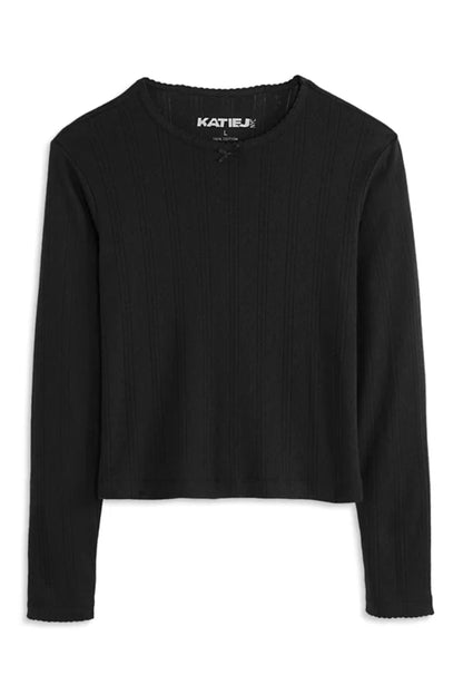 JUNIOR MARINA LONG SLEEVE SOLID POINTELLE TOP