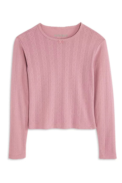 JUNIOR MARINA LONG SLEEVE SOLID POINTELLE TOP