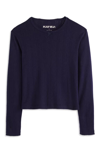 JUNIOR MARINA LONG SLEEVE SOLID POINTELLE TOP