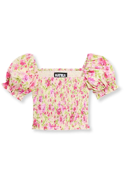 TWEEN MARLEE PRINT PUFF SLEEVE TOP - FINAL SALE