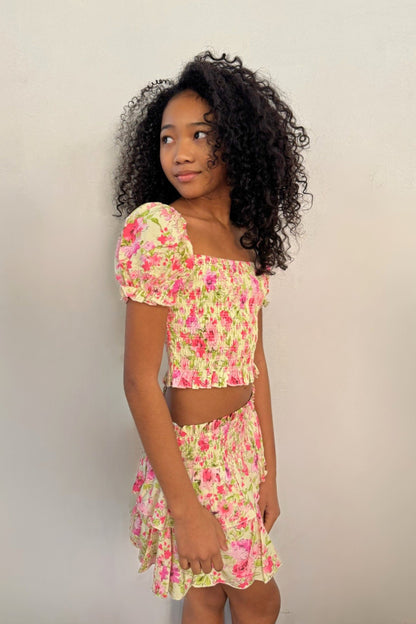 TWEEN MARLEE PRINT PUFF SLEEVE TOP - FINAL SALE