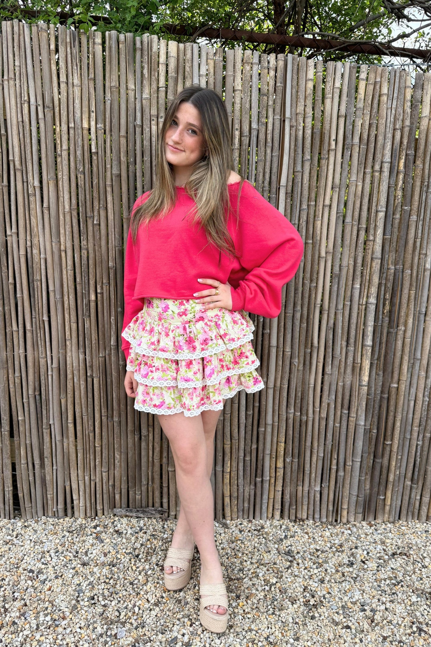 JUNIOR MELODY PRINTED DROP WAIST LACE TRIM SKIRT - FINAL SALE