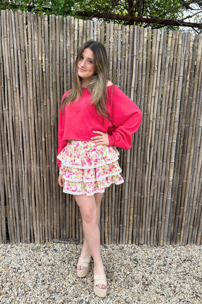 JUNIOR MELODY PRINTED DROP WAIST LACE TRIM SKIRT - FINAL SALE